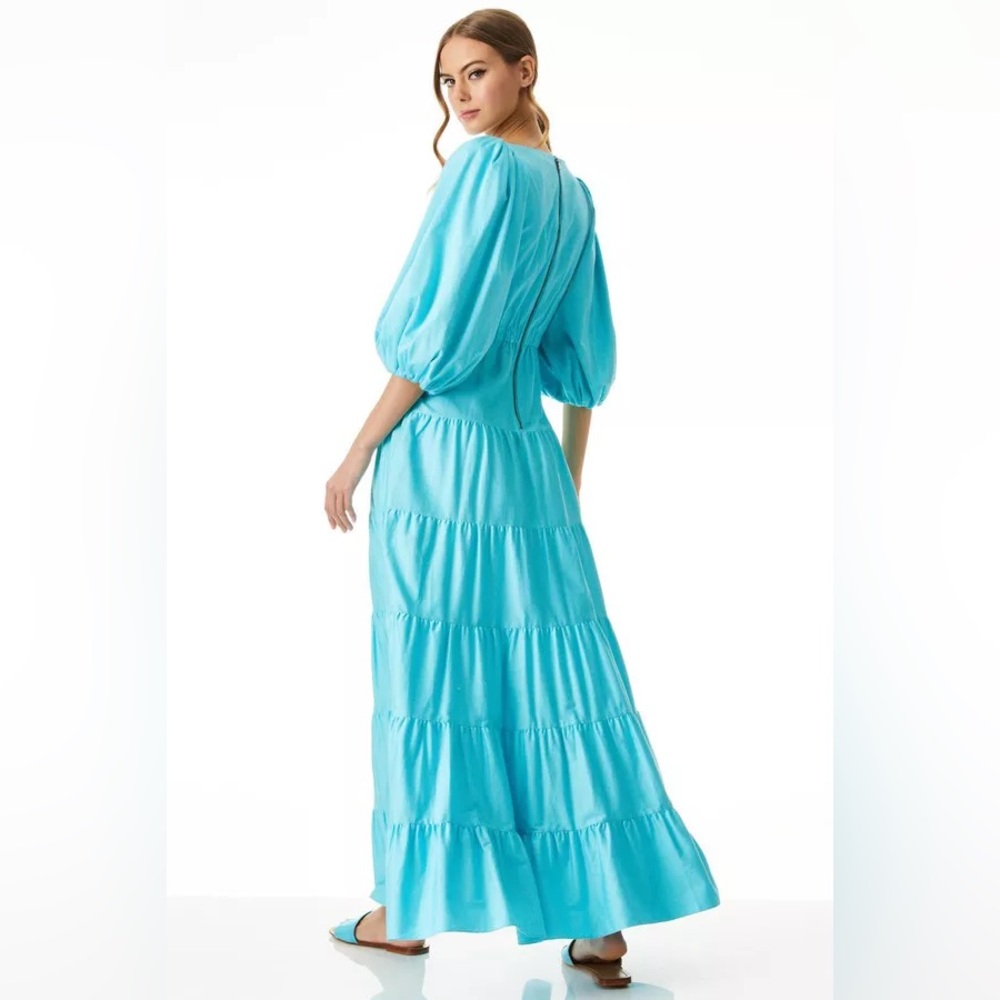 NWT ALICE + OLIVIA Shayla Tiered Gathered Cotton-blend Maxi Dress - Picture 3 of 15